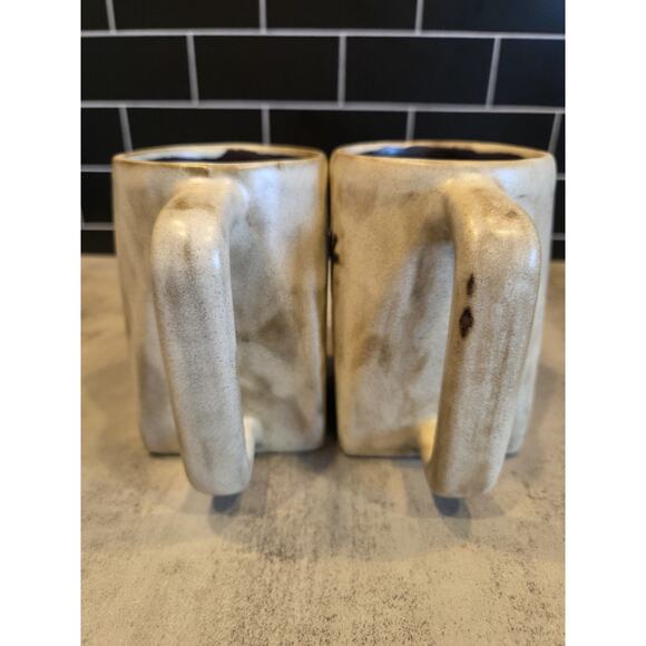 Mara Stoneware Mugs Set of 2 Kokopelli & Warrior Traditional 12 oz. Square Base - Picture 6 of 10